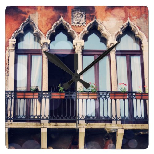 Destinations | Rustic Venice Building Square Wall Clock