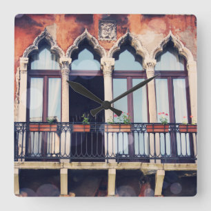 Destinations   Rustic Venice Building Square Wall Clock