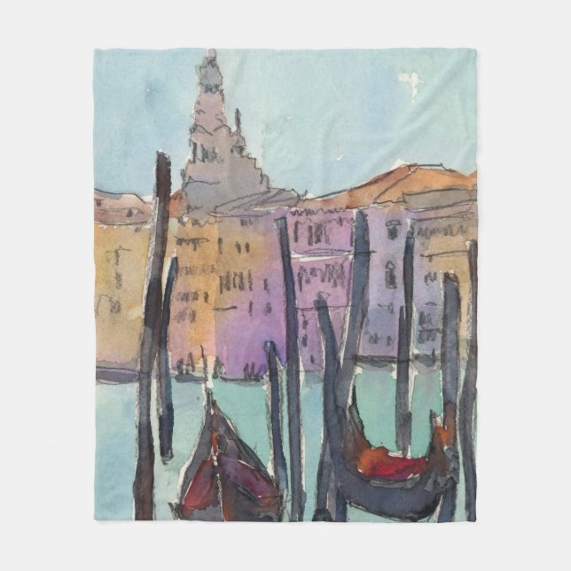Destinations | Two Gondolas in Venice Sketch Fleece Blanket (Front)