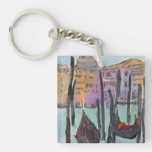 Destinations Two Gondolas in Venice Sketch Keychain