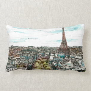 Destinations Vintage Eiffel Tower in Paris View Lumbar Pillow
