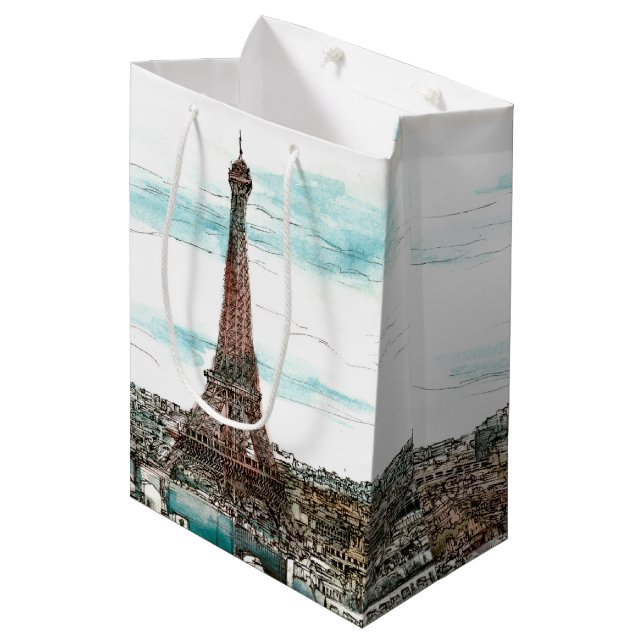 Destinations | Vintage Eiffel Tower in Paris View Medium Gift Bag (Front Angled)