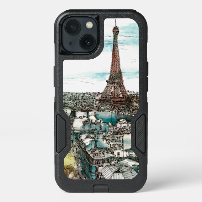 Destinations | Vintage Eiffel Tower in Paris View Otterbox iPhone Case (Back)