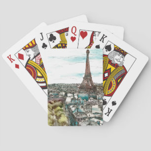 Destinations   Vintage Eiffel Tower in Paris View Poker Cards