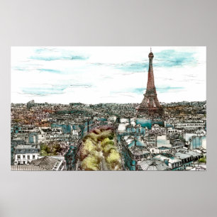 Destinations Vintage Eiffel Tower in Paris View Poster