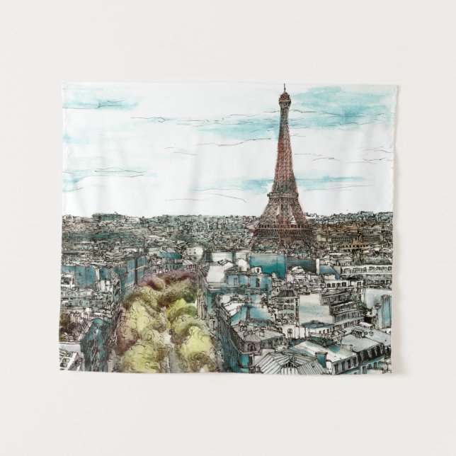 Destinations | Vintage Eiffel Tower in Paris View Tapestry (Front (Horizontal))