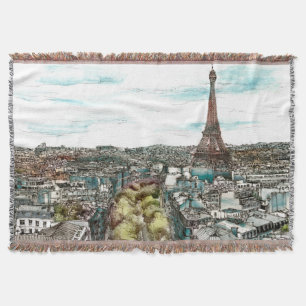 Destinations   Vintage Eiffel Tower in Paris View Throw Blanket