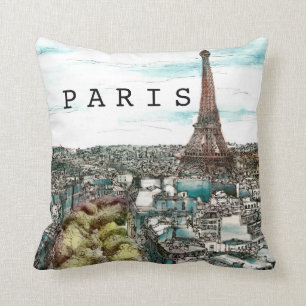 Destinations   Vintage Eiffel Tower in Paris View Throw Pillow