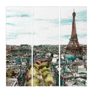 Destinations   Vintage Eiffel Tower in Paris View Triptych
