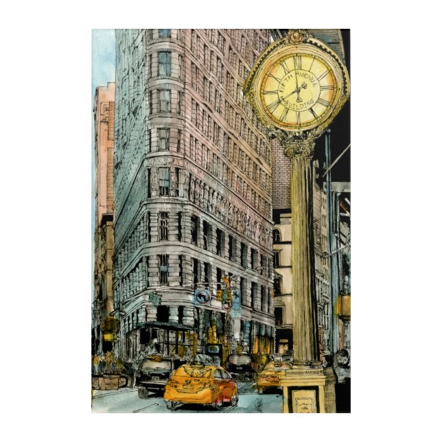 Destinations | Vintage Fifth Avenue Clock Acrylic Print (Front)