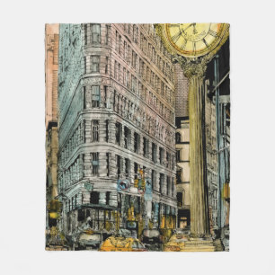 Destinations Vintage Fifth Avenue Clock Fleece Blanket