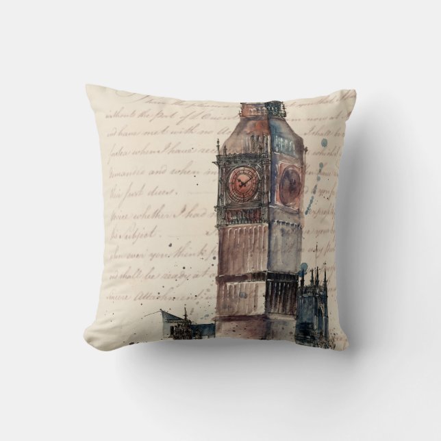 Destinations | Vintage Letters From Big Ben Throw Pillow (Front)