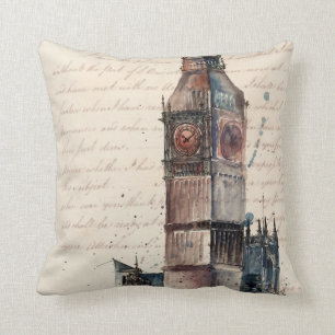 Destinations Vintage Letters From Big Ben Throw Pillow