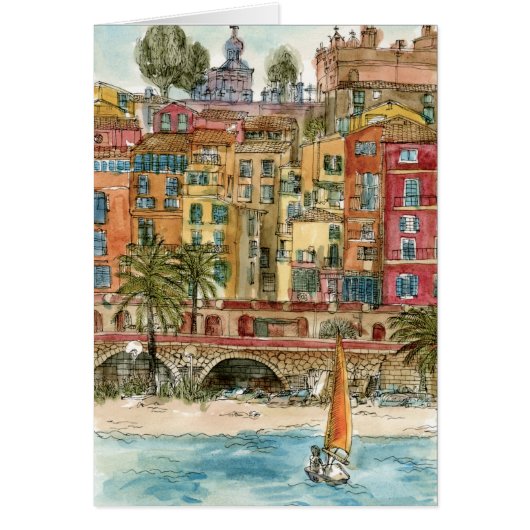 Destinations | Watercolor Beach & Buildings Cards (Front)