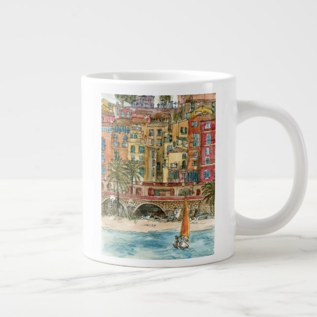 Destinations | Watercolor Beach & Buildings Giant Coffee Mug (Right)