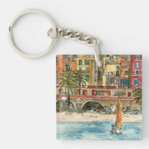 Destinations Watercolor Beach & Buildings Keychain