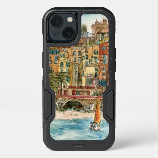 Destinations | Watercolor Beach & Buildings Otterbox iPhone Case (Back)