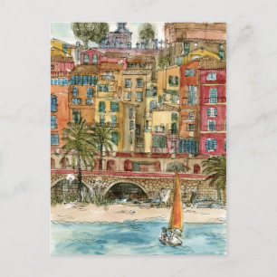 Destinations Watercolor Beach & Buildings Postcard