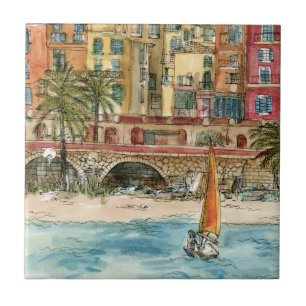 Destinations   Watercolor Beach & Buildings Tile