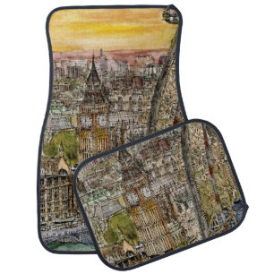 Destinations Watercolor Big Ben & London Eye Car Mat