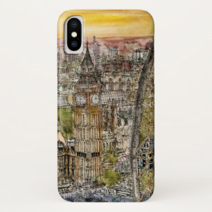 Destinations   Watercolor Big Ben & London Eye iPhone X Case