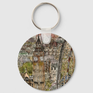 Destinations Watercolor Big Ben & London Eye Keychain