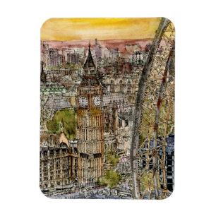 Destinations   Watercolor Big Ben & London Eye Magnet