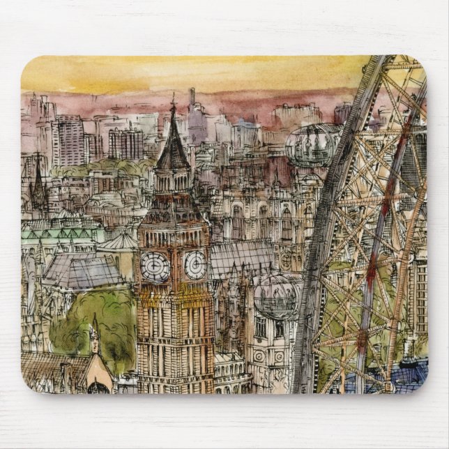 Destinations | Watercolor Big Ben & London Eye Mouse Pad (Front)