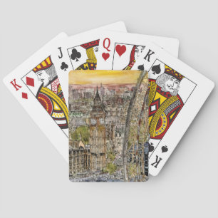 Destinations Watercolor Big Ben & London Eye Poker Cards