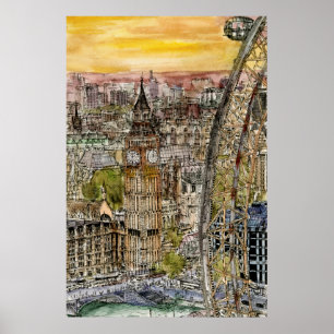 Destinations   Watercolor Big Ben & London Eye Poster
