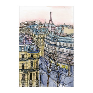 Destinations Watercolor Eiffel Tower & Paris Acrylic Print