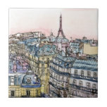 Destinations | Watercolor Eiffel Tower & Paris Ceramic Tile<br><div class="desc">A picturesque watercolor and ink design created by the gifted Melissa Wang. This illustration depicts an urban landscape of the city of Paris with the iconic Eiffel Tower standing tall in the top tier of the piece overlooking the city. This cultural icon is usually depicted front and center of an...</div>