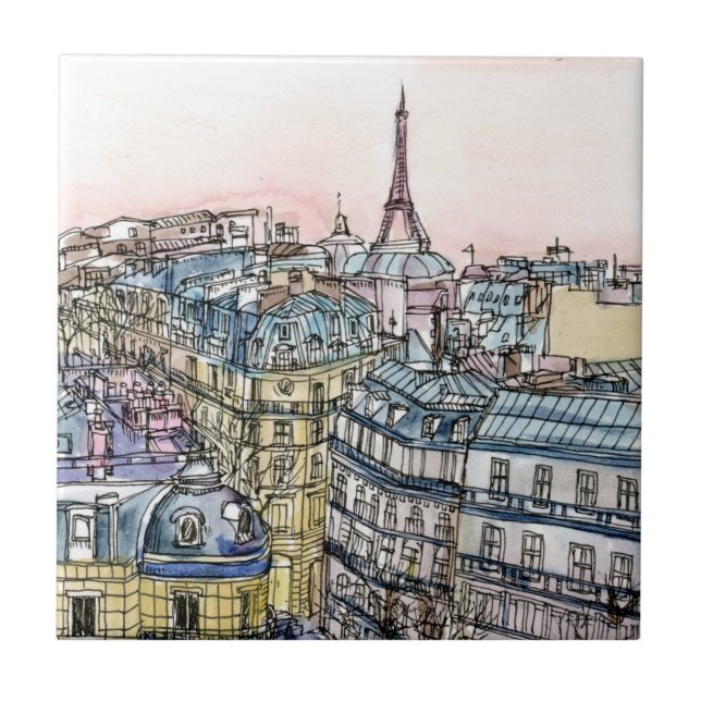 Destinations | Watercolor Eiffel Tower & Paris Ceramic Tile (Front)