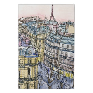 Destinations Watercolor Eiffel Tower & Paris Faux Canvas Print