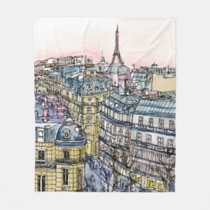 Destinations Watercolor Eiffel Tower & Paris Fleece Blanket