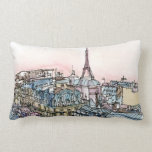 Destinations | Watercolor Eiffel Tower & Paris Lumbar Pillow<br><div class="desc">A picturesque watercolor and ink design created by the gifted Melissa Wang. This illustration depicts an urban landscape of the city of Paris with the iconic Eiffel Tower standing tall in the top tier of the piece overlooking the city. This cultural icon is usually depicted front and center of an...</div>
