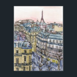 Destinations | Watercolor Eiffel Tower & Paris Postcard<br><div class="desc">A picturesque watercolor and ink design created by the gifted Melissa Wang. This illustration depicts an urban landscape of the city of Paris with the iconic Eiffel Tower standing tall in the top tier of the piece overlooking the city. This cultural icon is usually depicted front and center of an...</div>