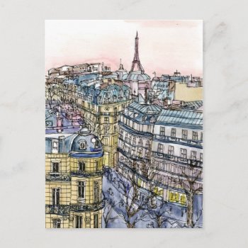Destinations | Watercolor Eiffel Tower & Paris Postcard by worldartgroup at Zazzle
