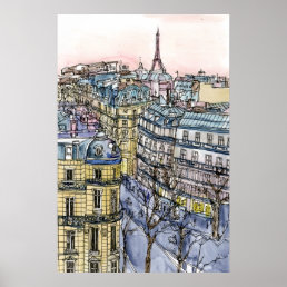 Destinations | Watercolor Eiffel Tower & Paris Poster
