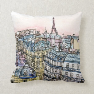 Destinations Watercolor Eiffel Tower & Paris Throw Pillow