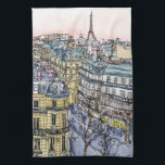 Destinations | Watercolor Eiffel Tower & Paris Towel<br><div class="desc">A picturesque watercolor and ink design created by the gifted Melissa Wang. This illustration depicts an urban landscape of the city of Paris with the iconic Eiffel Tower standing tall in the top tier of the piece overlooking the city. This cultural icon is usually depicted front and center of an...</div>