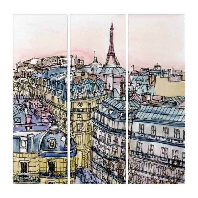 Destinations | Watercolor Eiffel Tower & Paris Triptych (Front)
