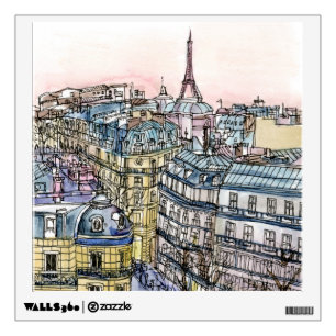 Destinations   Watercolor Eiffel Tower & Paris Wall Decal
