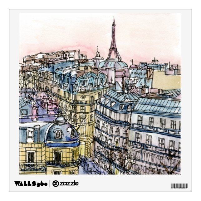 Destinations | Watercolor Eiffel Tower & Paris Wall Decal (Front)