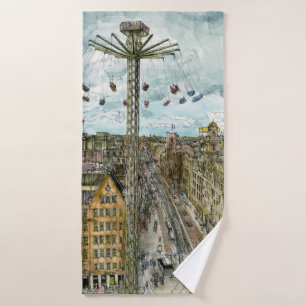 Destinations Watercolor European Swing Ride Bath Towel