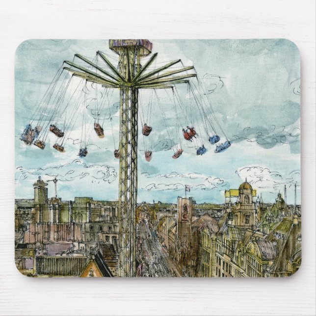 Destinations | Watercolor European Swing Ride Mouse Pad (Front)