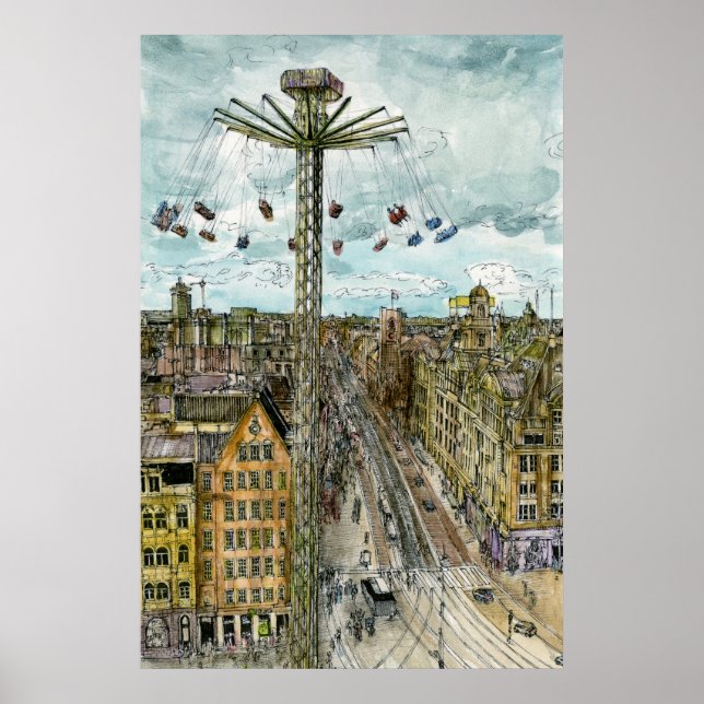 Destinations | Watercolor European Swing Ride Poster (Front)