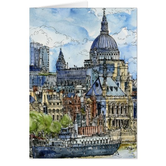 Destinations | Watercolor River Thames Waterfront Cards (Front)