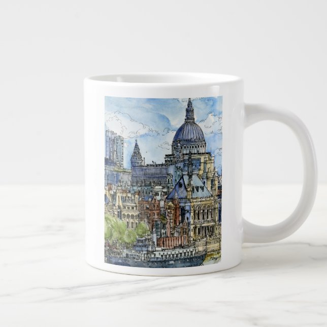 Destinations | Watercolor River Thames Waterfront Large Coffee Mug (Right)