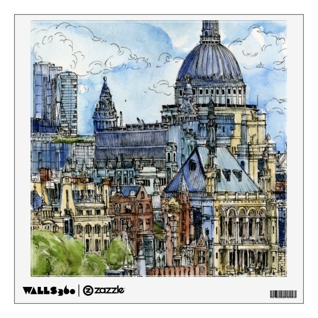 Destinations | Watercolor River Thames Waterfront Wall Decal (Front)